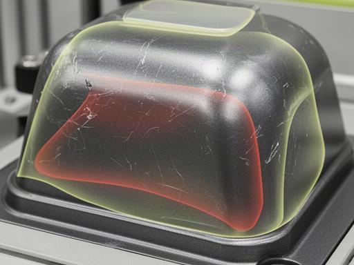 Componente automotive stampato con graffi e difetti superficiali evidenziati prima dell