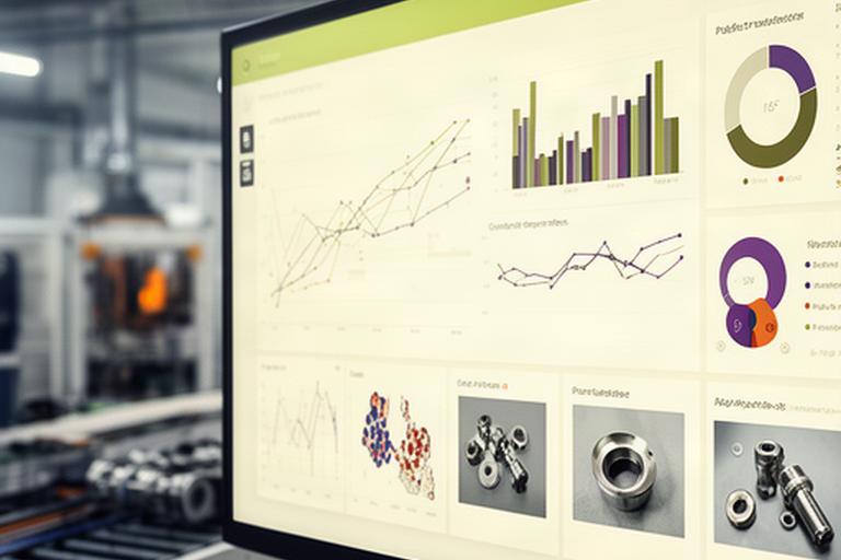 Dashboard qualità su monitor industriale con grafici di difettosità, immagini dei pezzi e andamento delle linee