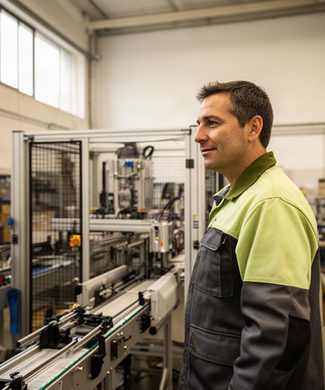 Operatore davanti a una linea automatizzata in una PMI manifatturiera friulana