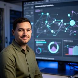 Software architect davanti a una dashboard cloud per la business intelligence industriale